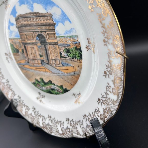 VTG Paris L'Arc De Triomphe Scalloped Decorative Porcelain Plate 9" Collectible - Picture 6 of 13